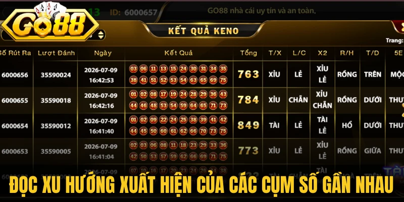 Keno Go88 - Khám Phá Cách Chọn Số Nhanh Và Chuẩn Xác 3 Đọc xu hướng xuất hiện của các cụm số gần nhau