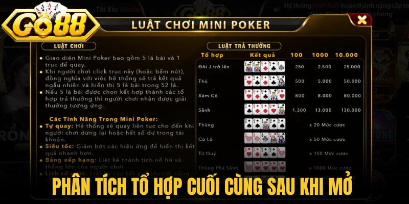 Mini Poker Go88 - Khám Phá Cơ Chế Bài 5 Lá Cực Độc Đáo 2 Phân tích tổ hợp cuối cùng sau khi mở